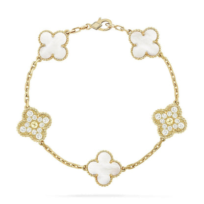 [Mystic]CLOVER BRACELET 5 MOTIF WHITE MOP DIAMOND