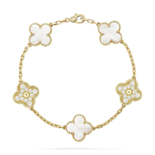 [Mystic]CLOVER BRACELET 5 MOTIF WHITE MOP DIAMOND