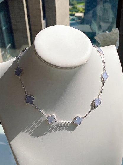 [Mystic]CLOVER 10 MOTIFS BLUE CHALCEDONY NECKLACE