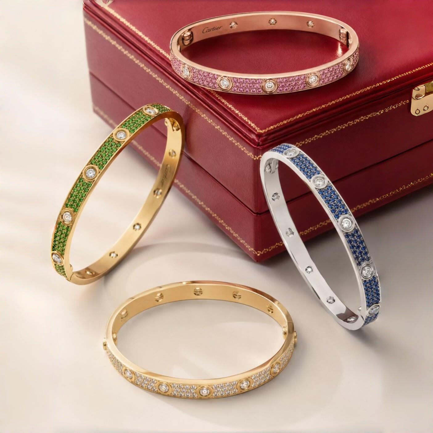 [Mysitc] 2026 PAVE GEMSTONE LOVE BRACELET 6.1MM 10 DIAMONDS