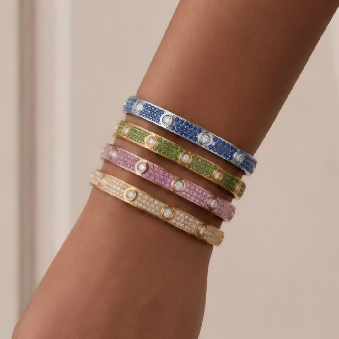 [Mysitc] 2026 PAVE GEMSTONE LOVE BRACELET 6.1MM 10 DIAMONDS