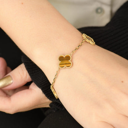 [Mystic]CLOVER  5 MOTIFS TIGER EYE BRACELET