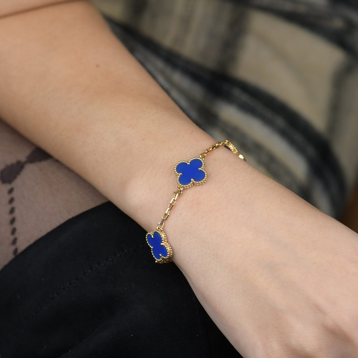 [Mystic]CLOVER 5 MOTIFS BLUE AGATE BRACELET