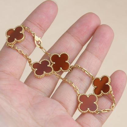 [Mystic]CLOVER 5 MOTIFS RED AGATE  BRACELET