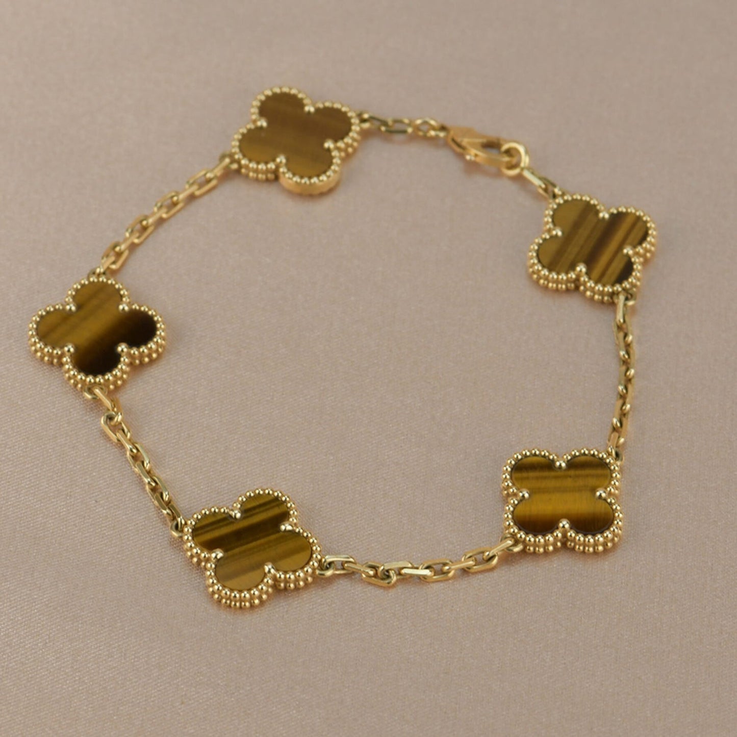 [Mystic]CLOVER  5 MOTIFS TIGER EYE BRACELET
