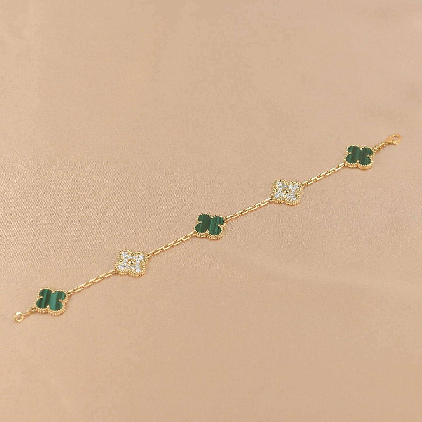 [Mystic]CLOVER  5 MOTIF MALACHITE DIAMOND BRACELET