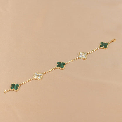 [Mystic]CLOVER  5 MOTIF MALACHITE DIAMOND BRACELET