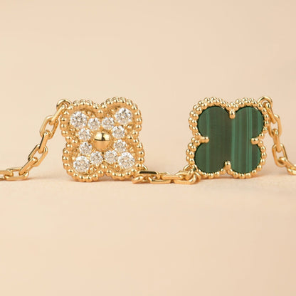 [Mystic]CLOVER  5 MOTIF MALACHITE DIAMOND BRACELET