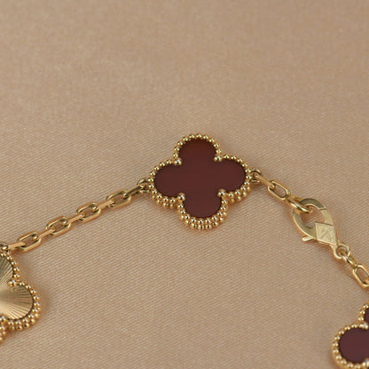 [Mystic]CLOVER  5 MOTIFS CARNELIAN GOLD BRACELET