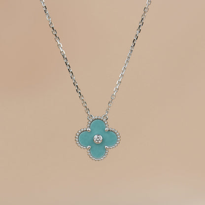 [Mystic Crown]CLOVER 15MM DIAMOND SVRES PORCELAIN  NECKLACE SILVER