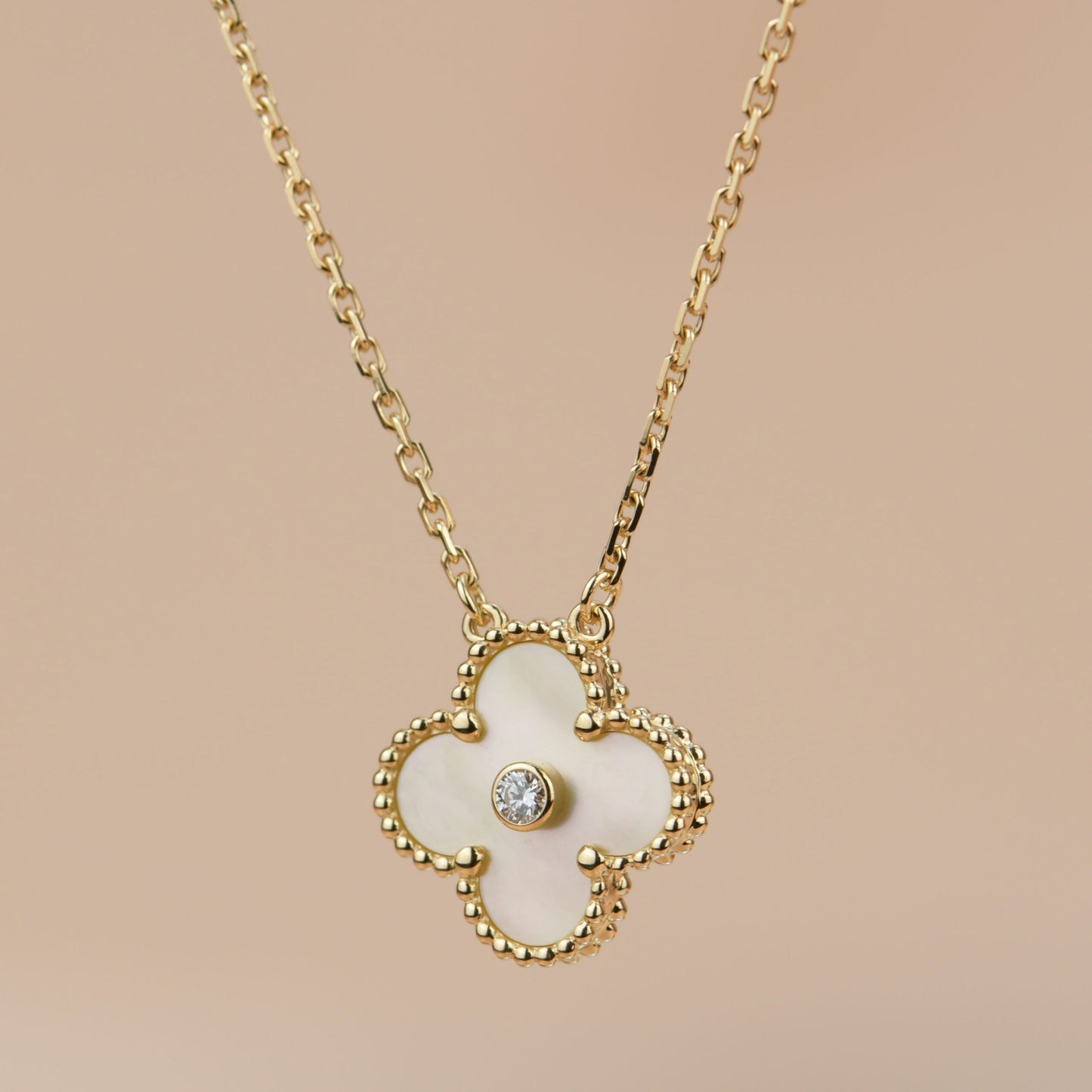 [Mystic]CLOVER 15MM DIAMOND GOLD MOTHER OF PEARL NECKLACE