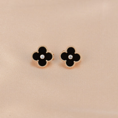 [Mystic]CLOVER MEDIUM 1 MOTIFS ONYX DIAMOND EARRINGS