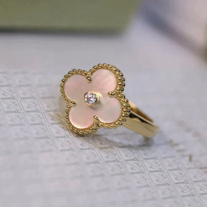 [Mystic]CLOVER PINK MOP RING GOLD DIAMOND