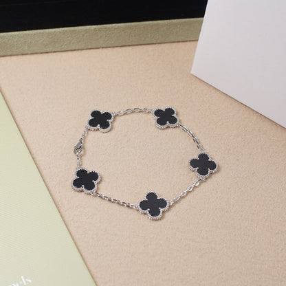 [Mystic]CLOVER 5 MOTIF ONYXS  BRACELET SILVER