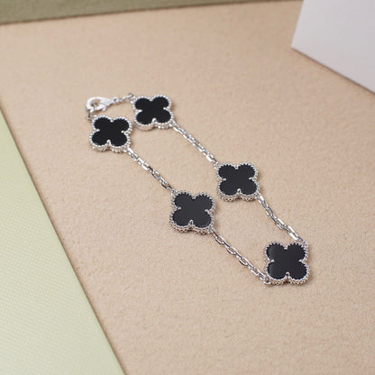[Mystic]CLOVER 5 MOTIF ONYXS  BRACELET SILVER