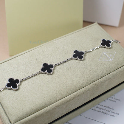 [Mystic]CLOVER 5 MOTIF ONYXS  BRACELET SILVER