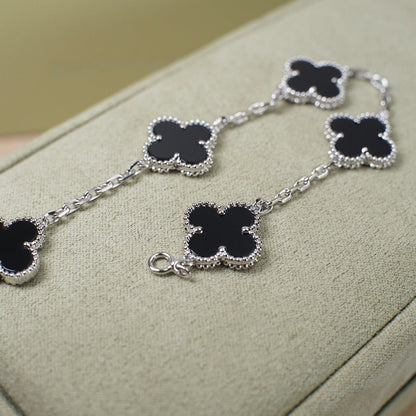 [Mystic]CLOVER 5 MOTIF ONYXS  BRACELET SILVER