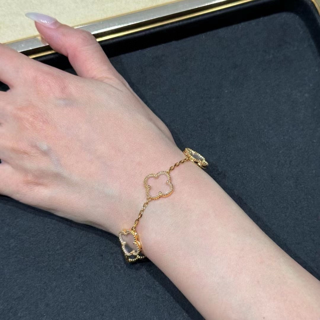 [Mystic]CLOVER 5 MOTIF ROCK CRYSTAL PINK GOLD BRACELET