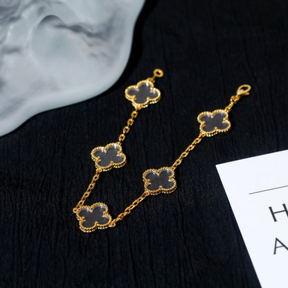 [Mystic Crown]CLOVER 5 MOTIF ROCK CRYSTAL PINK GOLD BRACELET