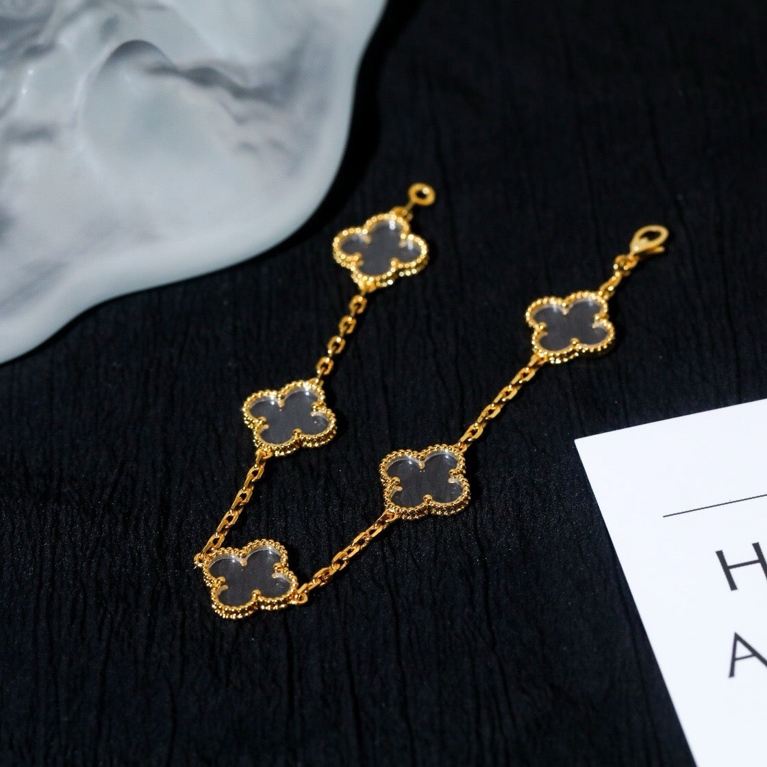 [Mystic]CLOVER 5 MOTIF ROCK CRYSTAL PINK GOLD BRACELET