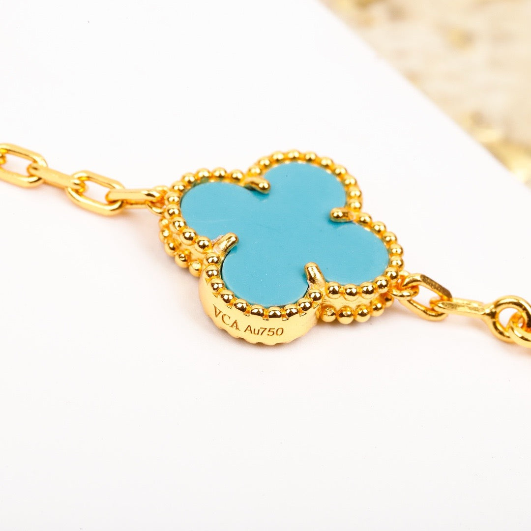 [Mystic]CLOVER 5 MOTIF TURQUOISE DIAMOND GOLD BRACELET