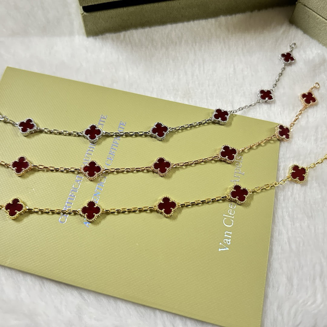 [Mystic]CLOVER 6 MOTIF RED AGATE BRACELET-w