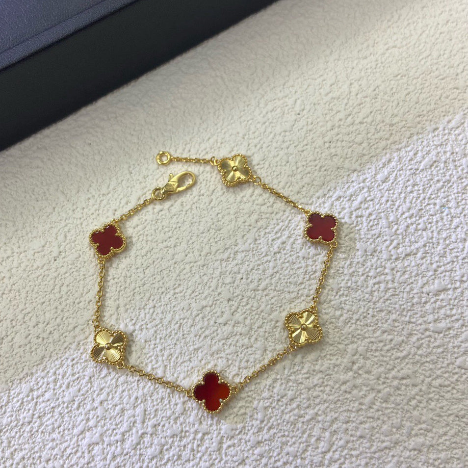 [Mystic]CLOVER 6 MOTIF RED AGATE LASER BRACELET-w