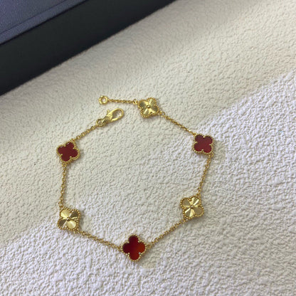 [Mystic]CLOVER 6 MOTIF RED AGATE LASER BRACELET-w