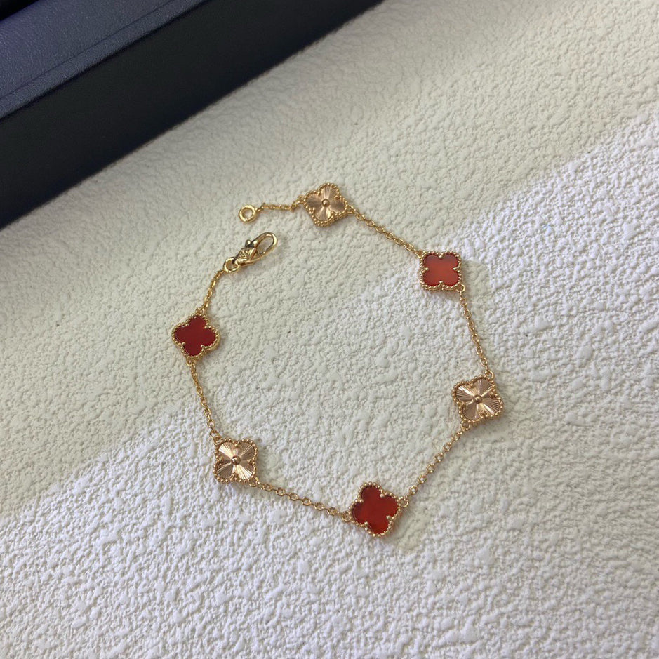 [Mystic]CLOVER 6 MOTIF RED AGATE LASER BRACELET-w