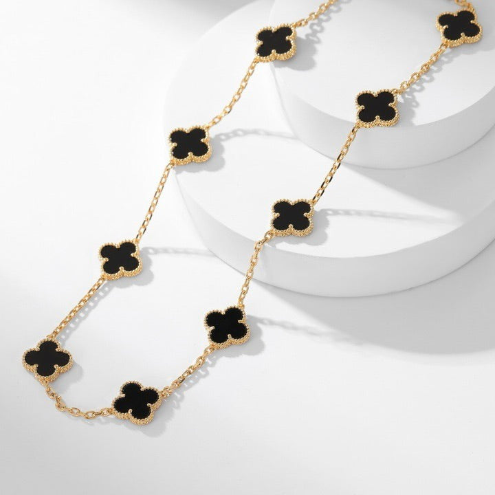 [Mystic]CLOVER 10 MOTIFS ONYX NECKLACE