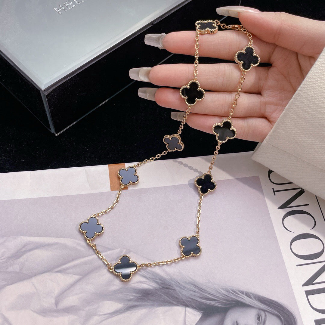 [Mystic]CLOVER 10 MOTIFS ONYX NECKLACE