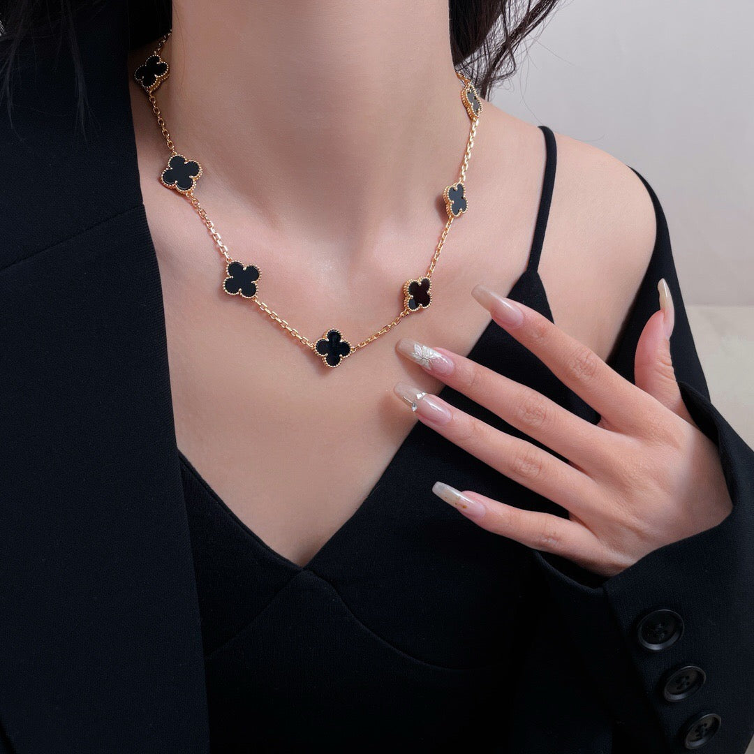 [Mystic]CLOVER 10 MOTIFS ONYX NECKLACE