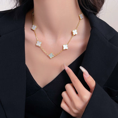 [Mystic]CLOVER 10 MOTIFS WHITE MOTHER OF PEARL NECKLACE