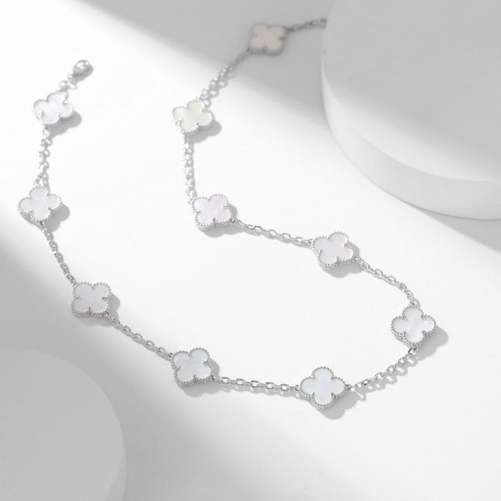[Mystic]CLOVER 10 MOTIFS WHITE MOTHER OF PEARL NECKLACE