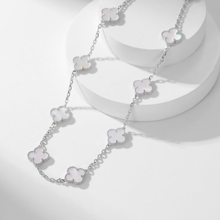 [Mystic]CLOVER 10 MOTIFS WHITE MOTHER OF PEARL NECKLACE
