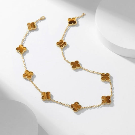 [Mystic Crown]CLOVER 10 MOTIFS TIGER EYE NECKLACE