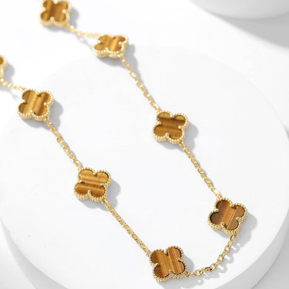[Mystic]CLOVER 10 MOTIFS TIGER EYE NECKLACE