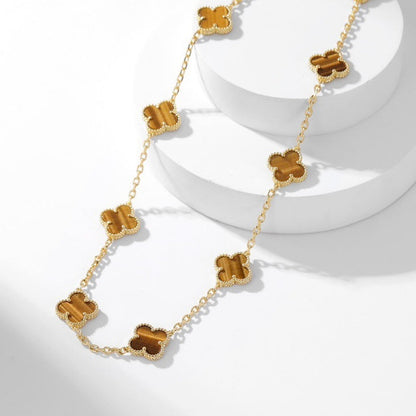 [Mystic]CLOVER 10 MOTIFS TIGER EYE NECKLACE