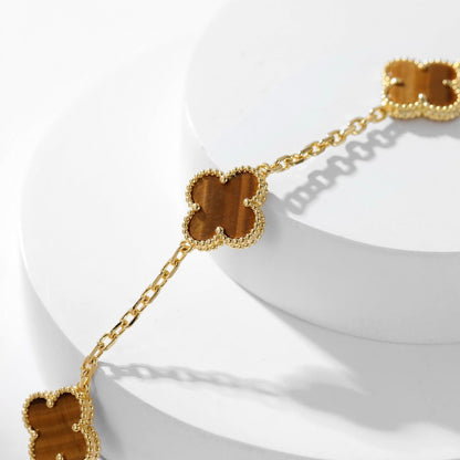 [Mystic]CLOVER 10 MOTIFS TIGER EYE NECKLACE