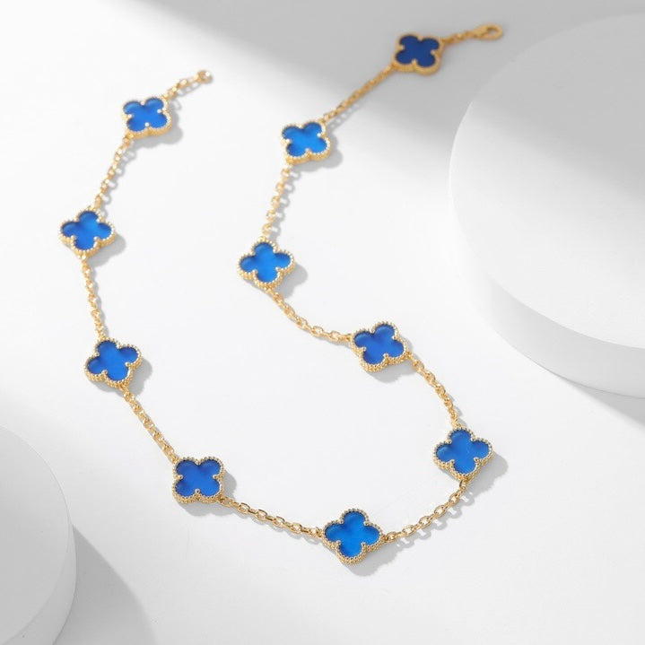 [Mystic]CLOVER 10 MOTIFS BLUE AGATE NECKLACE