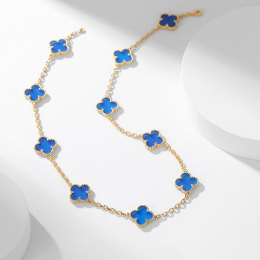 [Mystic]CLOVER 10 MOTIFS BLUE AGATE NECKLACE