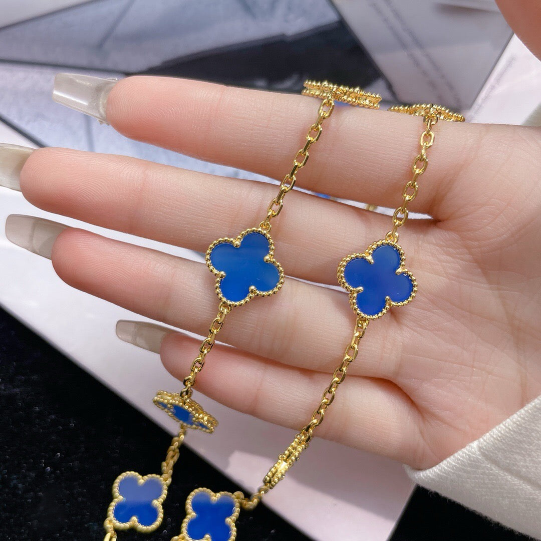 [Mystic]CLOVER 10 MOTIFS BLUE AGATE NECKLACE