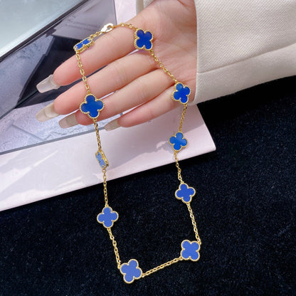 [Mystic]CLOVER 10 MOTIFS BLUE AGATE NECKLACE