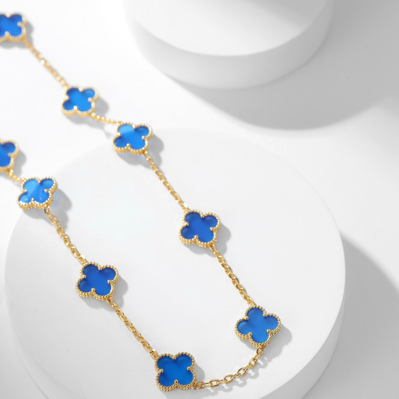 [Mystic]CLOVER 10 MOTIFS BLUE AGATE NECKLACE
