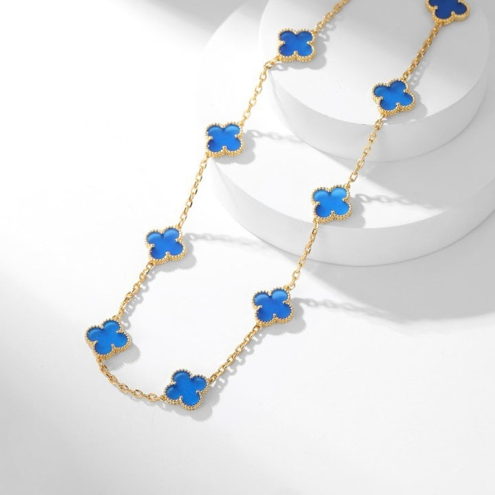 [Mystic]CLOVER 10 MOTIFS BLUE AGATE NECKLACE