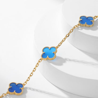 [Mystic]CLOVER 10 MOTIFS BLUE AGATE NECKLACE