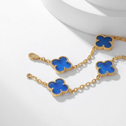 [Mystic]CLOVER 10 MOTIFS BLUE AGATE NECKLACE