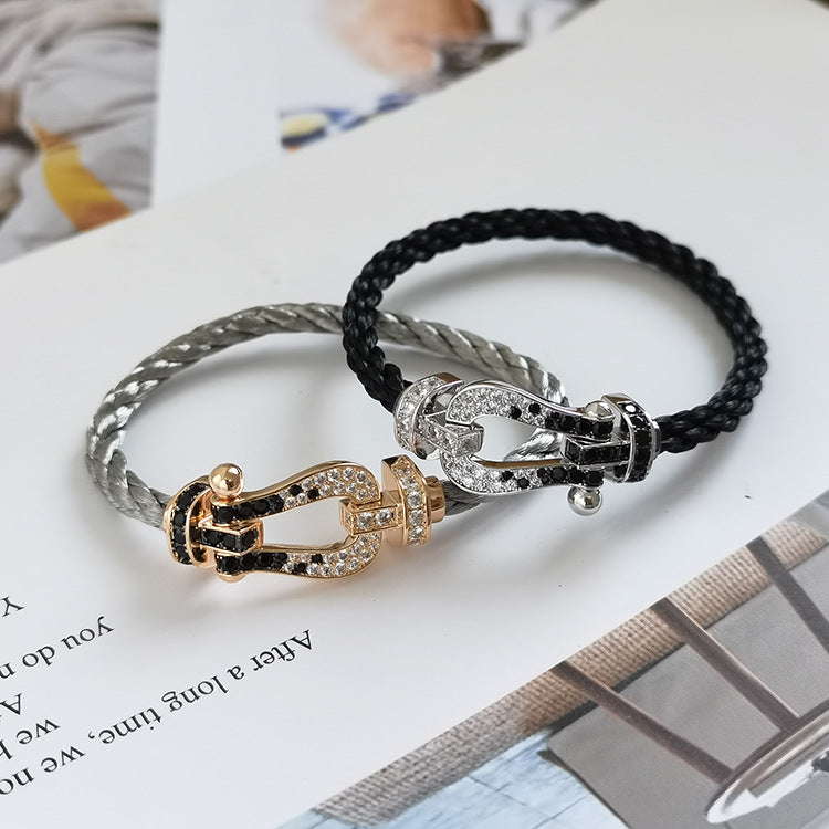 [Mystic Crown]FORCE LARGE HORSESHOE BLACK WHITE DIAMOND BRACELET SILVER