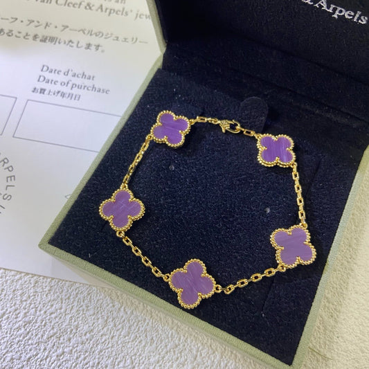 [Mystic]CLOVER  5 MOTIFS  PURPLE VIOLET BRACELET-w