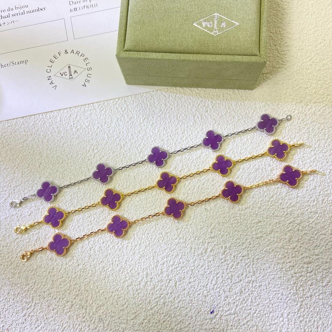 [Mystic]CLOVER  5 MOTIFS  PURPLE VIOLET BRACELET-w